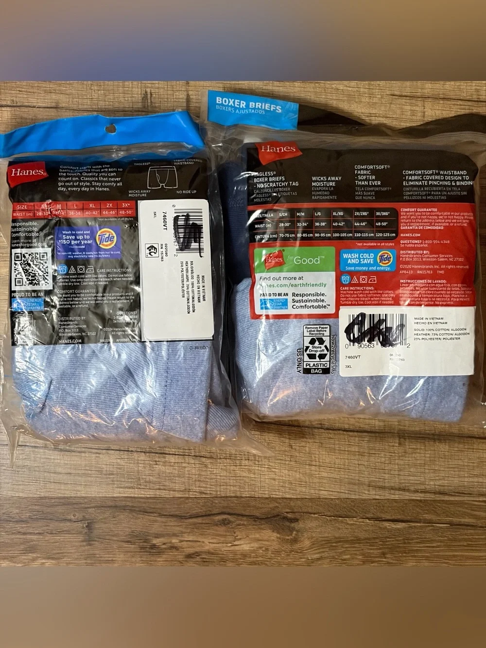 NWT 2 packs of Hanes Men’s 2-Pack Tagless Boxer Briefs Navy Light Blue Sz 3XL